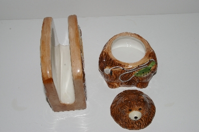 +MBA #S28-240  "Brown Bear Napkin Holder & Covered Dish Set"