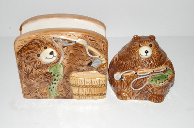 +MBA #S28-240  "Brown Bear Napkin Holder & Covered Dish Set"