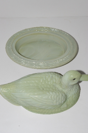 +MBA #S28-249   "1980 Green Milk Glass Duck Dish"