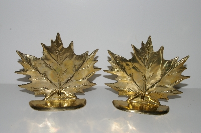 +MBA #S28-159   "Older Set Of 2 Solid Brass Maple Leaf Book Ends"