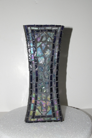 +MBA #S28-011  "Hand Made & One Of A Kind Purple & AB Clear Glass Mosiac Vase"