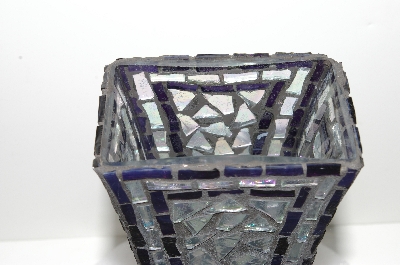 +MBA #S28-011  "Hand Made & One Of A Kind Purple & AB Clear Glass Mosiac Vase"