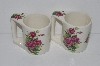 +MBA #S31-084   "Set Of 5 White Glazed Mauve Rose Coffee Mugs"