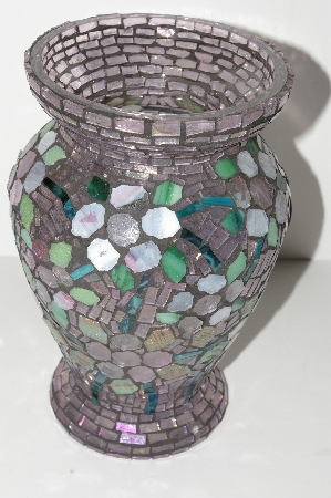 +MBA #S31-126   "Large Hand Made Multi Colored Stained Glass Floral Vase"