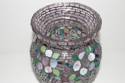 +MBA #S31-126   "Large Hand Made Multi Colored Stained Glass Floral Vase"