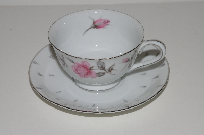 +MBA #S18-107  12 Piece     "Charmaine By Sango Pink Roses & Platinum Trim Tea Cup & Saucer Set"
