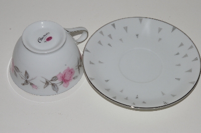+MBA #S18-107  12 Piece     "Charmaine By Sango Pink Roses & Platinum Trim Tea Cup & Saucer Set"