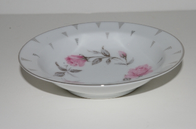 + MBA #S18-119  Set Of 4     "Charmaine By Sango Pink Roses & Platinum Trim Rimmed Fruit/Dessert Bowl"
