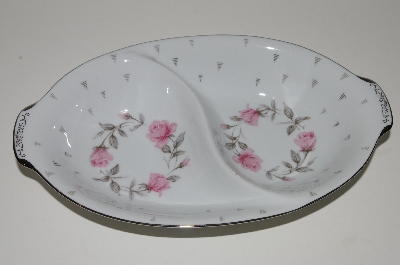 +MBA #S18-127     "Charmaine By Sango Pink Roses & Platinum Trim Oval Divided Vegetable Serving Bowl"