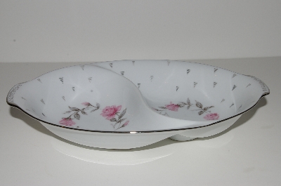 +MBA #S18-127     "Charmaine By Sango Pink Roses & Platinum Trim Oval Divided Vegetable Serving Bowl"