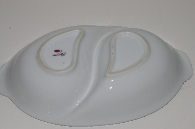 +MBA #S18-127     "Charmaine By Sango Pink Roses & Platinum Trim Oval Divided Vegetable Serving Bowl"
