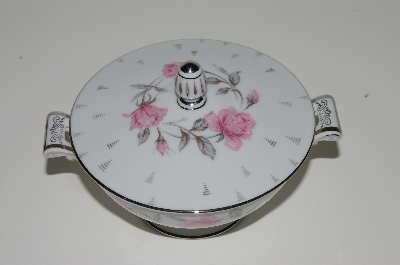 +MBA #S18-140     "Charmine By Sago Pink Roses & Platinum Trim Sugar Bowl With Lid"