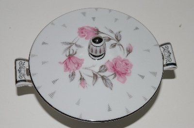 +MBA #S18-140     "Charmine By Sago Pink Roses & Platinum Trim Sugar Bowl With Lid"