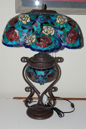 MBA #S19-048    "2004  Tiffany Style Fancy Shade Rose Table Lamp"