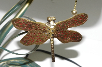 MBA #S19-056     "2003 Green Art Glass Banker Style Dragonfly Desk Lamp"