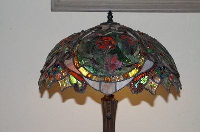 "SOLD" **MBA #S18-003    "Older Red Rose Fancy Stained Glass Lamp"