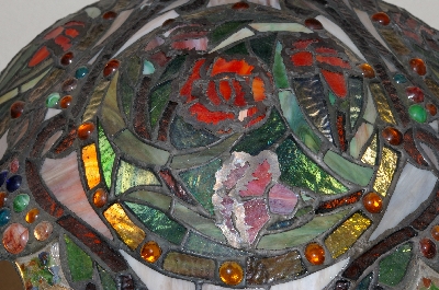 "SOLD" **MBA #S18-003    "Older Red Rose Fancy Stained Glass Lamp"