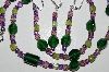 +MBA #B1-165 "Green & Lavender Glass Bead Necklace & Earring Set"
