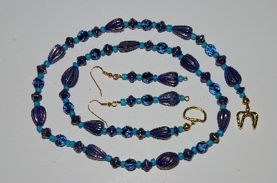 +MBA #B1-123  "Blue Glass Bead Necklace & Earring Set"