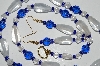 +MBA #b1-117   "Blue & Clear Glass Bead Necklace & Earring Set"