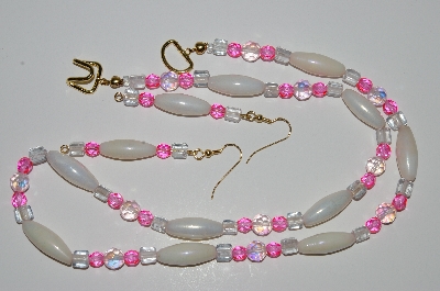 +MBA #B1-031  "White, Pink, Clear & PInk AB Crystal Bead Necklace & Earring Set"