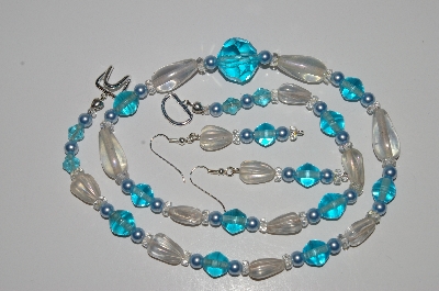 +MBA #B2-087  "Crystal Luster, Blue Bead & Pearl Necklace & Earring Set"