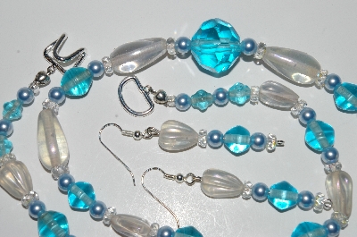 +MBA #B2-087  "Crystal Luster, Blue Bead & Pearl Necklace & Earring Set"