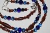 +MBA #B2-072  "Matte Brown, Blue & Copper Colored Glass bead Necklace & Matching Earring Set"