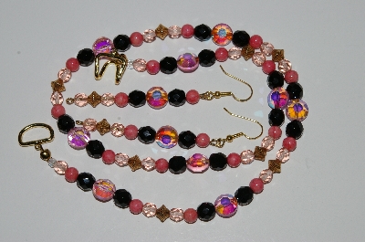 +MBA #B2-036  "Fancy Pink Crystal & Glass Bead Necklace & Earring Set"