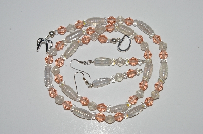 +MBA #B2-030  "Clear Luster Glass bead & Pink Crystal Necklace & Earring Set"