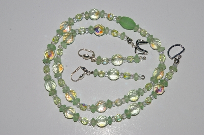 +MBA #B2-042  "Matte Green Glass Bead & Crystal Necklace & Earring Set"