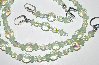 +MBA #B2-042  "Matte Green Glass Bead & Crystal Necklace & Earring Set"