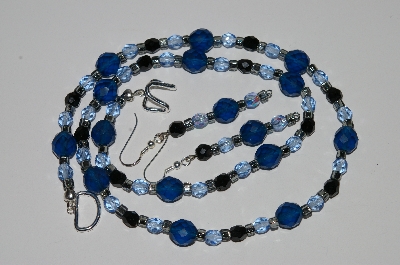 +MBA #B2-027  "Fancy Blue Crystal & Bead Necklace & Earring Set"