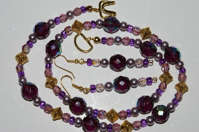 +MBA #B2-024  "Fancy Purple Crystal & Pearl Necklace & Earring Set"