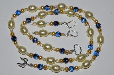 +MBA #B2-006  "Yellow Glass Pearl & Crystal Necklace & Earring Set"