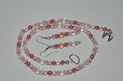 +MBA #B3-067  "Fancy Pink & Clear Crystal & Pink Pearl Necklace & Earring Set"