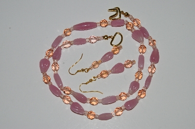 +MBA #B3-070   "Pink Glass & Crystal Bead Necklace & Earring Set"