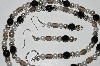 +MBA #B3-015   "Black Crystal, Glass Bead, White Pearl & Silverplated Rose Bead Necklace & Earring Set"