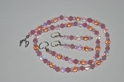 MBA #B3-170  "Fancy Pink Glass & Pink Crystal Necklace & Earring Set"