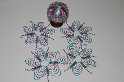 +MBA #B3-165  "Set Of 5 Hand Beaded Pink & Blue Ornament Covers"