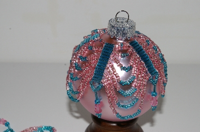 +MBA #B3-165  "Set Of 5 Hand Beaded Pink & Blue Ornament Covers"