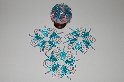+MBA #B3-158  "Set Of 4 Hand Beaded Blue & Pink Ornament Covers"