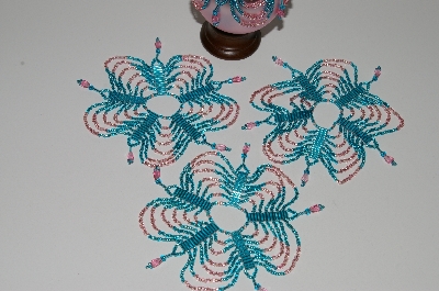 +MBA #B3-158  "Set Of 4 Hand Beaded Blue & Pink Ornament Covers"