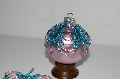 +MBA #B3-158  "Set Of 4 Hand Beaded Blue & Pink Ornament Covers"