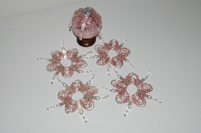 +MBA #B3-151  "Set Of 5 Hand Beaded Pink & Silver Ornament Covers"