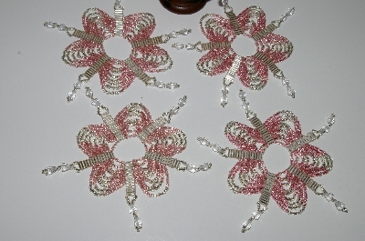 +MBA #B3-151  "Set Of 5 Hand Beaded Pink & Silver Ornament Covers"