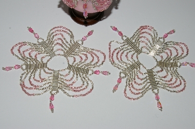 +MBA #B3-144  "Set Of 3 Hand Beaded Silver & Pink Ornament Covers"
