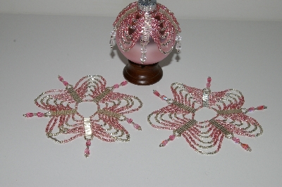 +MBA #B3-147  "Set Of 3 Hand Beaded Pink & Silver Ornament Covers"