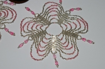 +MBA #B3-126  "Set Of 5 Hand Beaded Silver & Pink Ornament Covers"