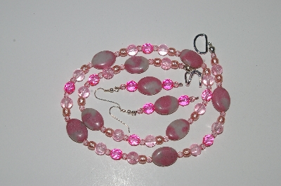 +MBA #B4-3015  "Pink Gemstone,Crystal,Glass Bead & Pink Pearl Necklace & Earring Set"